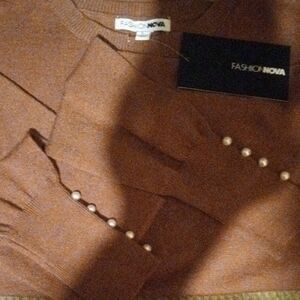 NWT Fashion Nova Tan Sweater with Pearl Details